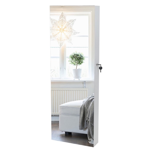 Full Mirror Wooden Wall Mounted 4-Layer Shelf 2 Dr